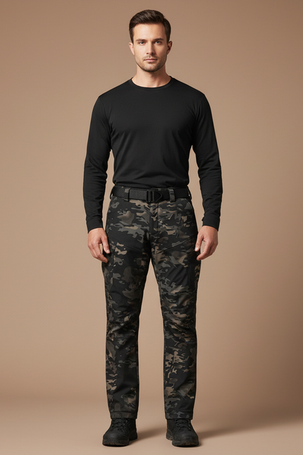Pantalon Randonnée Camouflage Homme Tactique Softshell Hiver - Multicolore Polyester