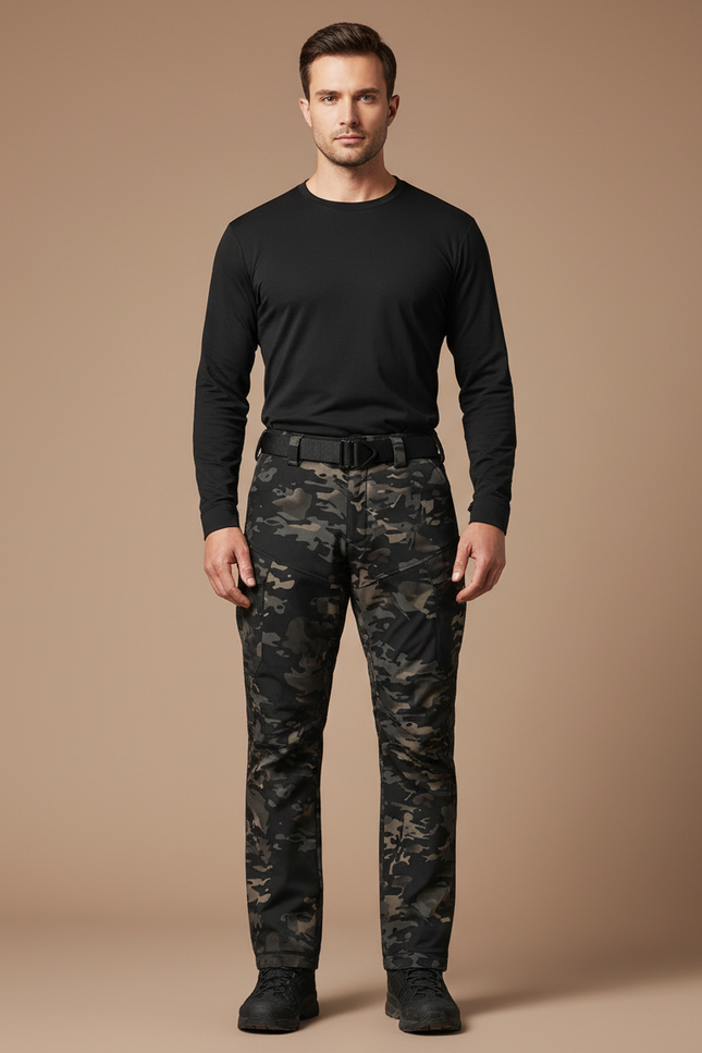 Pantalon Randonnée Camouflage Homme Tactique Softshell Hiver - Multicolore Polyester