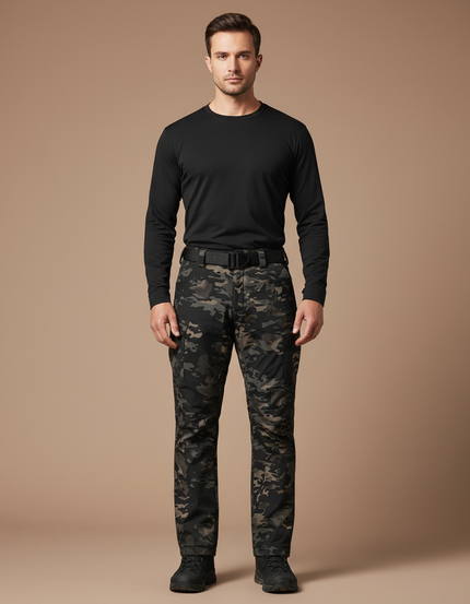 Pantalon Randonnée Camouflage Homme Tactique Softshell Hiver - Multicolore Polyester