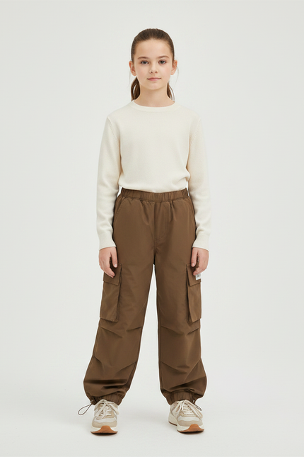 Pantalon Randonnée Kaki Cargo Ample Enfant Robuste - Polyester