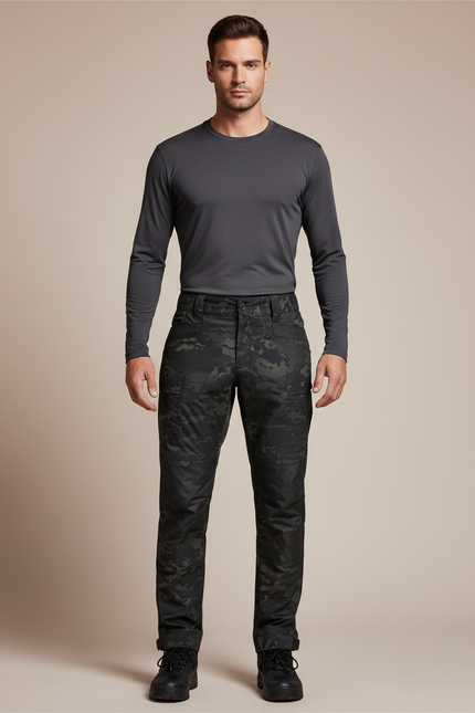 Pantalon Randonnée Camouflage Noir Homme Tactique Robuste - Polyester