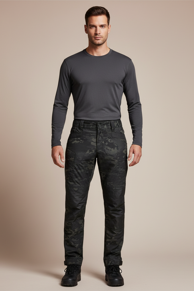 Pantalon Randonnée Camouflage Noir Homme Tactique Robuste - Polyester