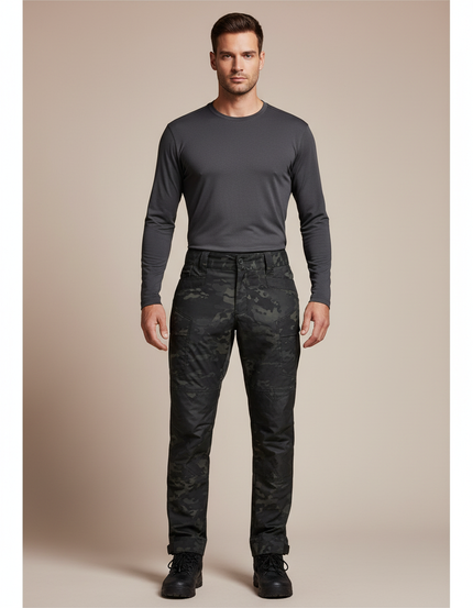 Pantalon Randonnée Camouflage Noir Homme Tactique Robuste - Polyester