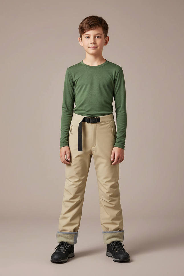 Pantalon Randonnée Beige Imperméable Enfant Doublé Polaire - Polyester