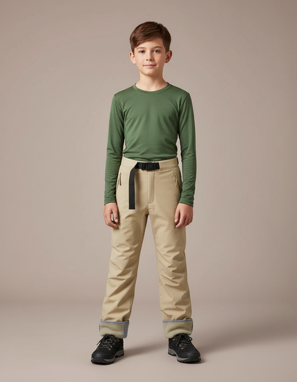 Pantalon Randonnée Beige Imperméable Enfant Doublé Polaire - Polyester