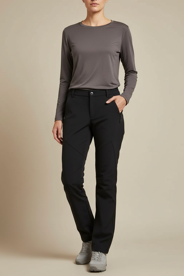 Pantalon Randonnée Noir Coupe Droite Chaud Femme - Polyester
