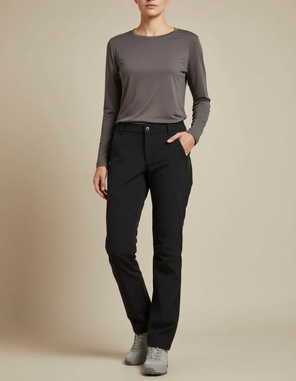 Pantalon Randonnée Noir Coupe Droite Chaud Femme - Polyester