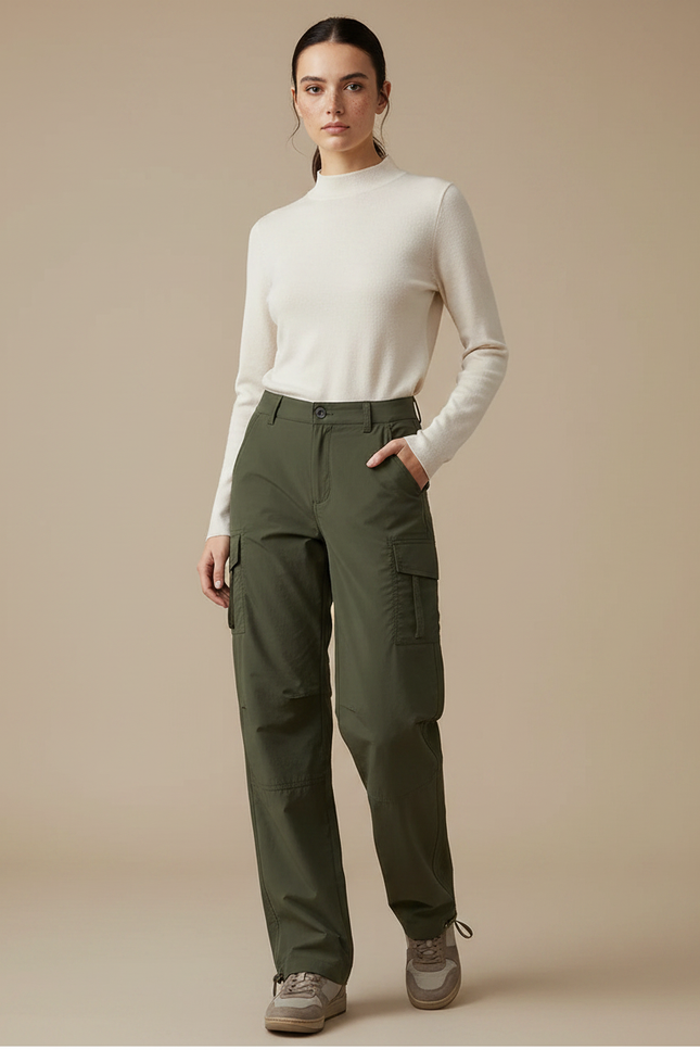 Pantalon Randonnée Cargo Vert Femme Décontracté - Kaki Polyester