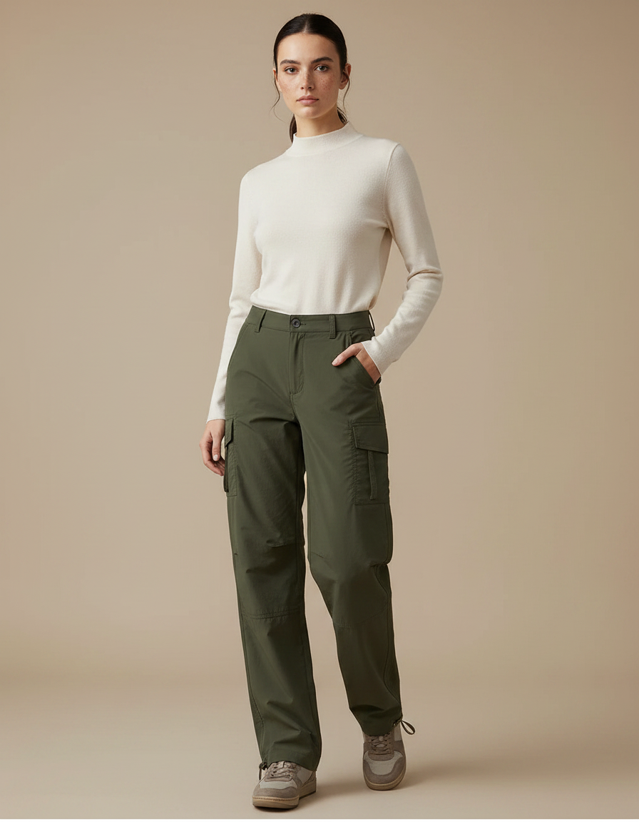 Pantalon Randonnée Cargo Vert Femme Décontracté - Kaki Polyester