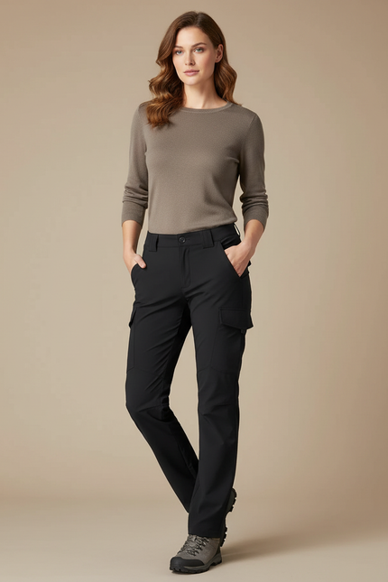 Pantalon Randonnée Noir Cargo Femme Imperméable Confortable - Polyester