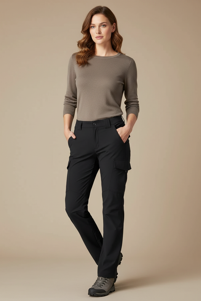 Pantalon Randonnée Noir Cargo Femme Imperméable Confortable - Polyester