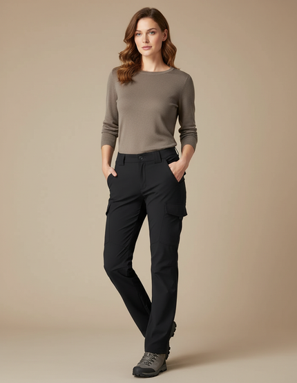 Pantalon Randonnée Noir Cargo Femme Imperméable Confortable - Polyester