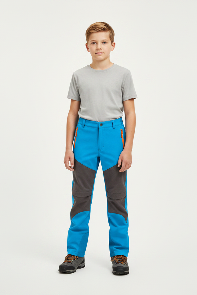 Pantalon Randonnée Enfant Bicolore Imperméable Coupe-vent Bleu - Polyester