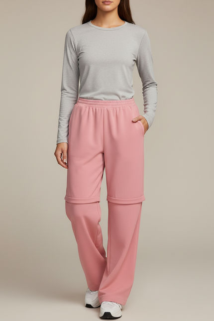 Pantalon Randonnée Rose Convertible Ample Décontracté Femme - Molleton