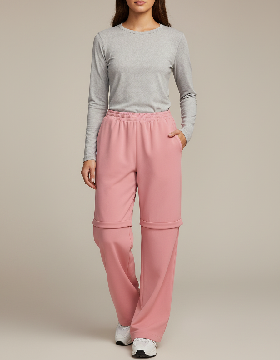 Pantalon Randonnée Rose Convertible Ample Décontracté Femme - Molleton