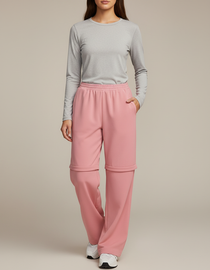 Pantalon Randonnée Rose Convertible Ample Décontracté Femme - Molleton