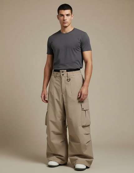 Pantalon Randonnée Beige Ample Cargo Imperméable Homme - Polyester
