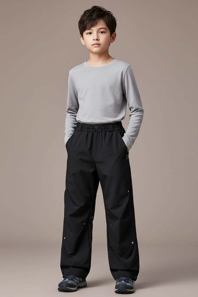 Pantalon Randonnée Noir Ample Imperméable Enfant Sport - Polyester