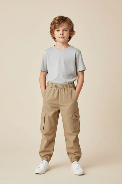 Pantalon Randonnée Beige Cargo Ample Enfant - Toile