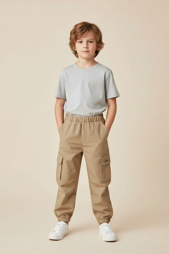 Pantalon Randonnée Beige Cargo Ample Enfant - Toile