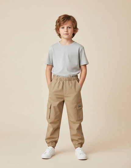 Pantalon Randonnée Beige Cargo Ample Enfant - Toile
