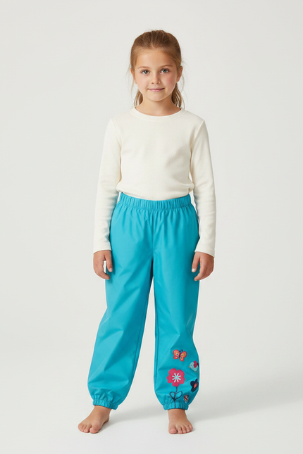 Pantalon Randonnée Turquoise Étanche Motifs Fleurs Fille - Bleu Polyester