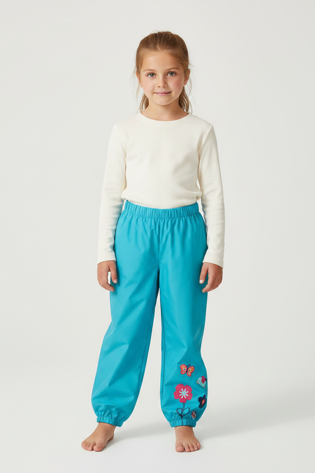 Pantalon Randonnée Turquoise Étanche Motifs Fleurs Fille - Bleu Polyester