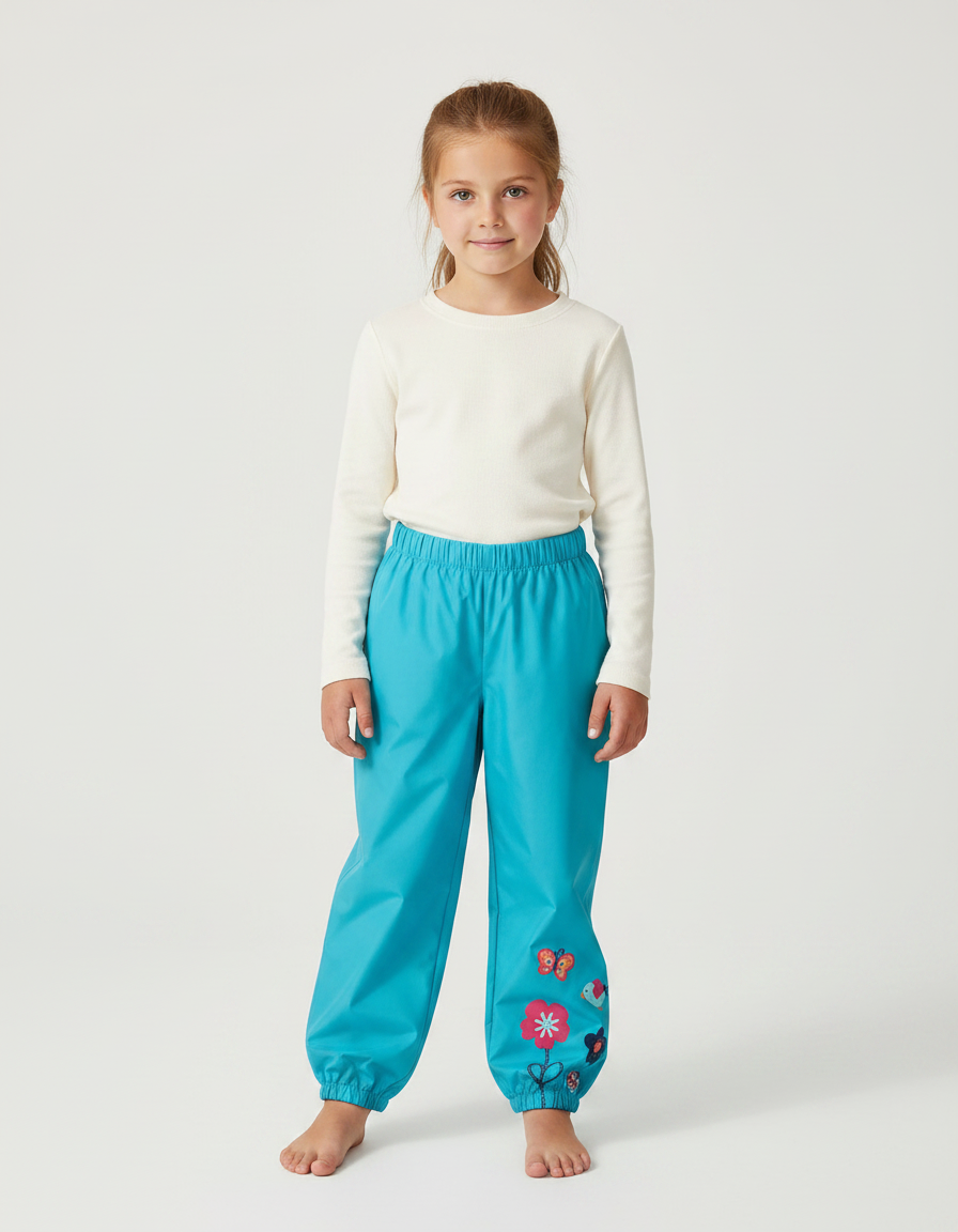 Pantalon Randonnée Turquoise Étanche Motifs Fleurs Fille - Bleu Polyester