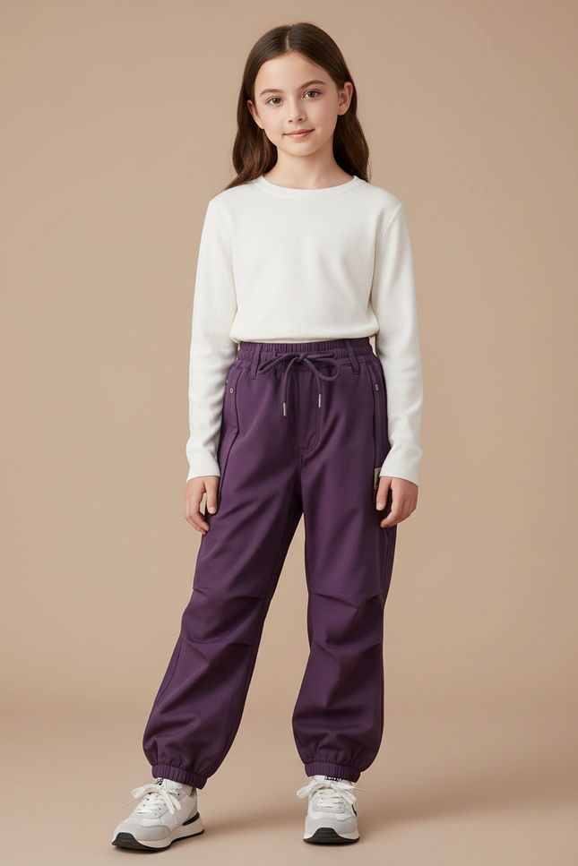 Pantalon Randonnée Violet Ample Enfant Cordon - Polyester