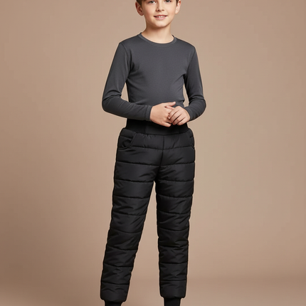 Pantalon Randonnée Noir Enfant Matelassé Hiver Chaud - Polyester