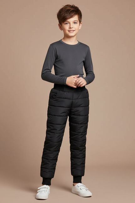 Pantalon Randonnée Noir Enfant Matelassé Hiver Chaud - Polyester