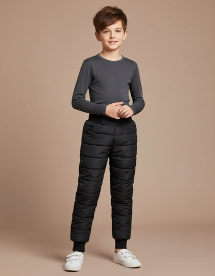 Pantalon Randonnée Noir Enfant Matelassé Hiver Chaud - Polyester