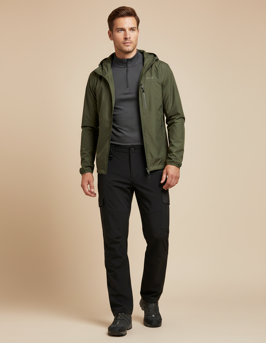 Pantalon Randonnée Noir Cargo Tactique Léger Homme - Polyester