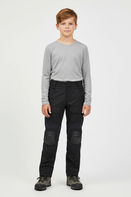 Pantalon Randonnée Noir Genoux Renforcés Cargo Enfant - Toile