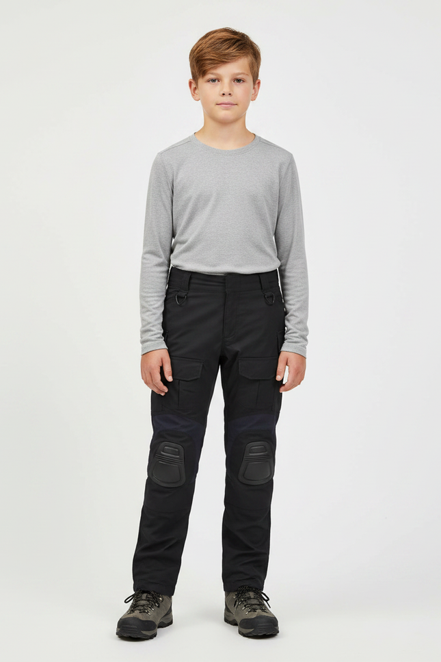 Pantalon Randonnée Noir Genoux Renforcés Cargo Enfant - Toile