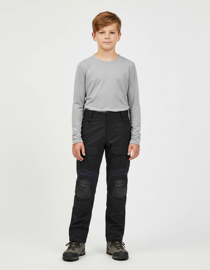 Pantalon Randonnée Noir Genoux Renforcés Cargo Enfant - Toile