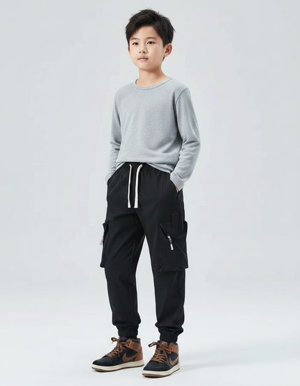 Pantalon Randonnée Noir Cargo Enfant Léger - Polyester