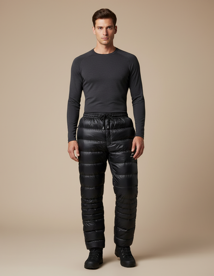 Pantalon Randonnée Noir Duvet Ultraléger Chaud Homme - Polyester