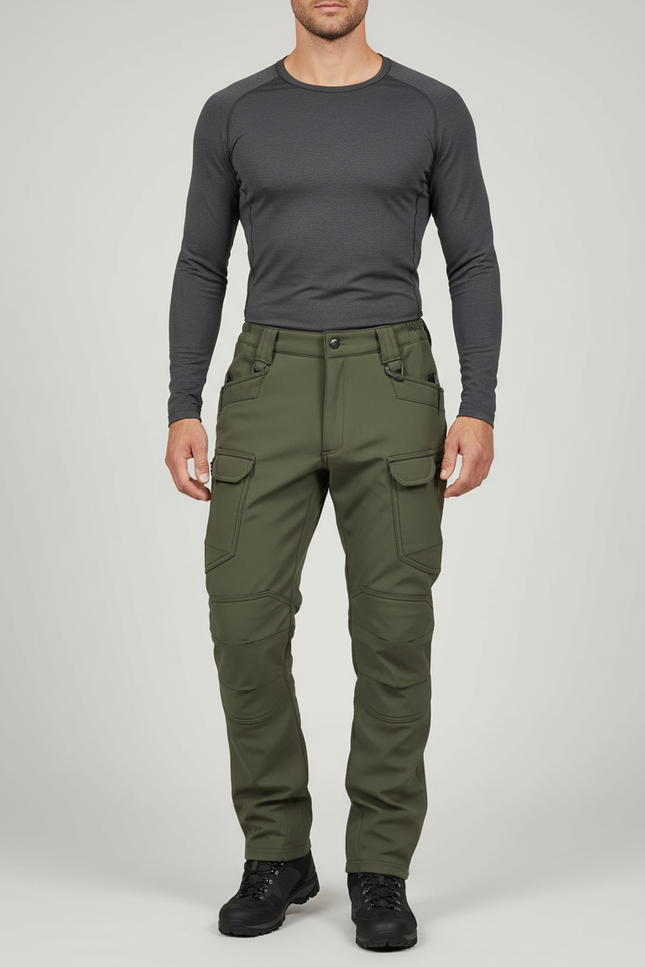 Pantalon Randonnée Kaki Homme Tactique Softshell Élastique Épais - Polyester