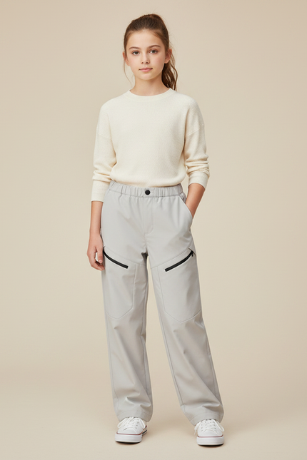 Pantalon Randonnée Gris Ample Zippé Décontracté Enfant - Polyester