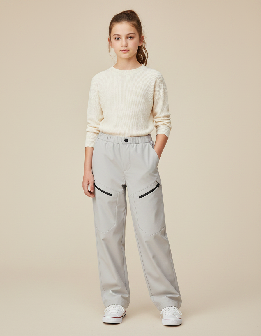 Pantalon Randonnée Gris Ample Zippé Décontracté Enfant - Polyester