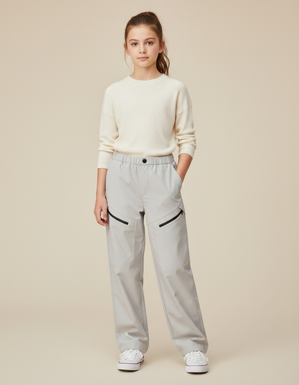 Pantalon Randonnée Gris Ample Zippé Décontracté Enfant - Polyester
