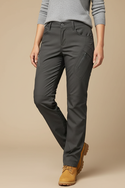 Pantalon Randonnée Gris Cargo Multipoches Femme Droit - Polyester