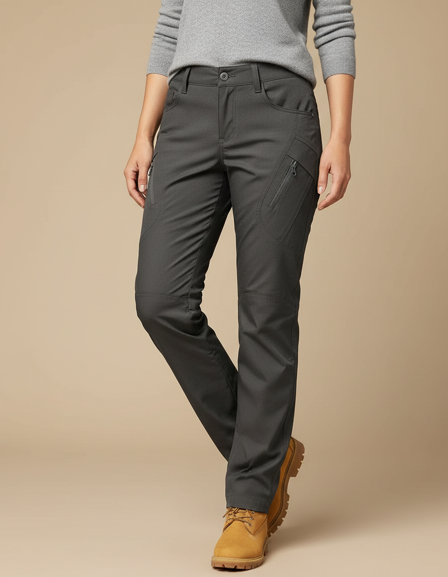 Pantalon Randonnée Gris Cargo Multipoches Femme Droit - Polyester