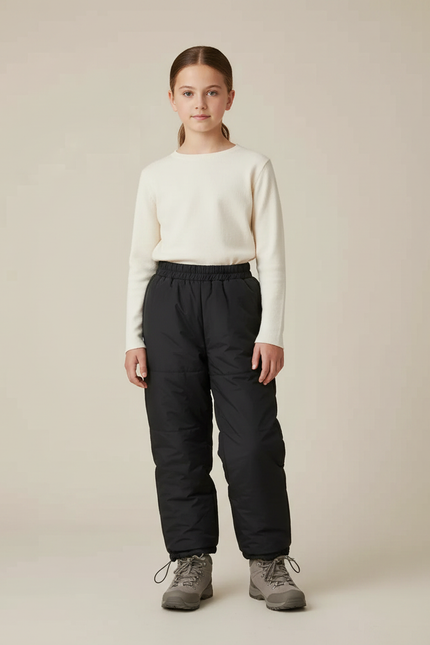Pantalon Randonnée Noir Hiver Matelassé Enfant Chaud - Polyester