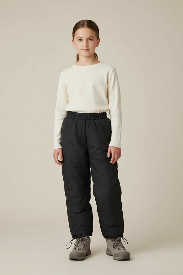 Pantalon Randonnée Noir Hiver Matelassé Enfant Chaud - Polyester