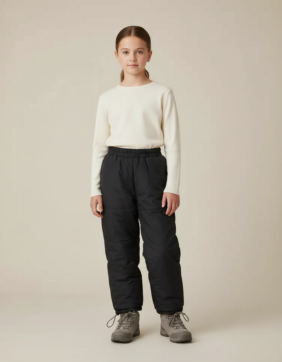 Pantalon Randonnée Noir Hiver Matelassé Enfant Chaud - Polyester