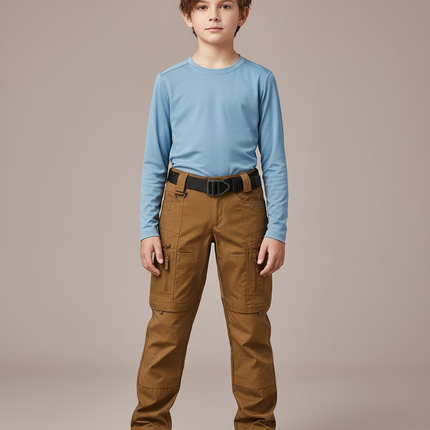 Pantalon Randonnée Marron Multipoches Enfant Robuste - Toile