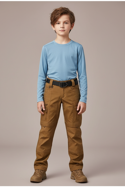 Pantalon Randonnée Marron Multipoches Enfant Robuste - Toile