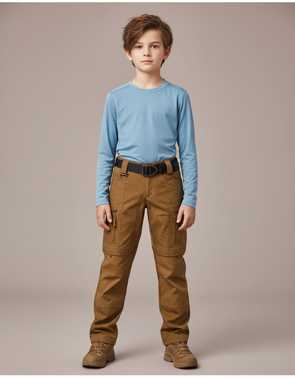 Pantalon Randonnée Marron Multipoches Enfant Robuste - Toile